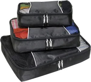 Preferred Nation 3 Piece Set Packing Cubes,Ripstop Nylon and Mesh Top for Easy Identificaton, Organizer for Luggage, 3 Sizes for Various Garments | Great for Travel Black