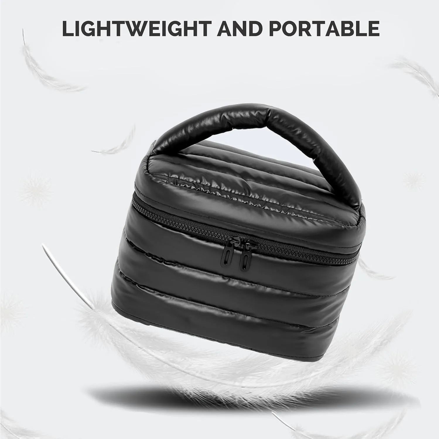 Prite Large Cosmetic Bags for Women Cute Makeup Bag Portable Waterproof Toiletry Bag Travel Make Up Organizer Bag with Handle (Black)
