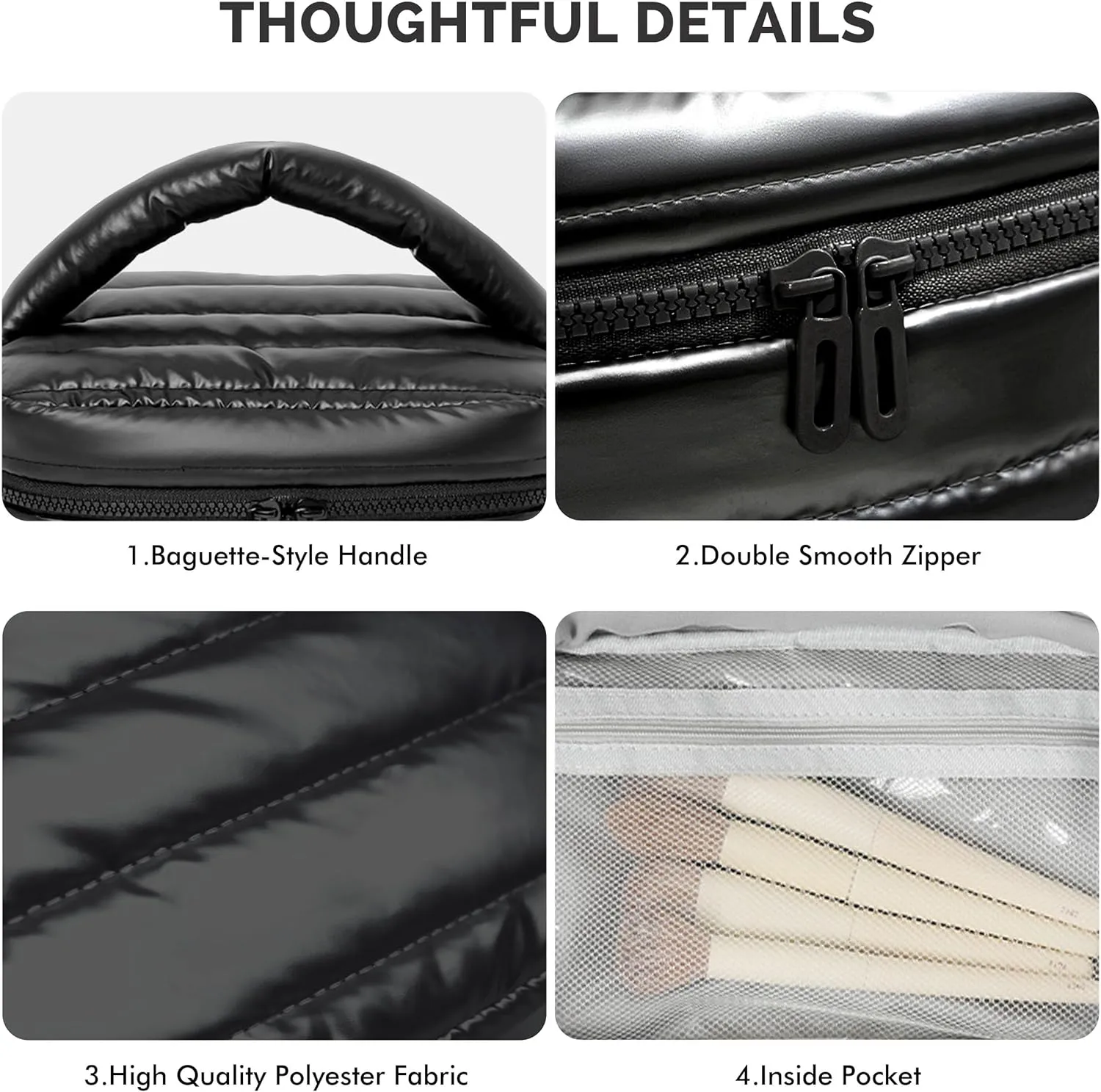 Prite Large Cosmetic Bags for Women Cute Makeup Bag Portable Waterproof Toiletry Bag Travel Make Up Organizer Bag with Handle (Black)
