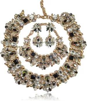 Prom Gold Indian Jewelry Sets for Women - Rhinestone Crystal Bridal Jewelry Kit with Earrings, Necklace & Bracelet, Graduation Gifts, Ethnic Costume Jewelry Set