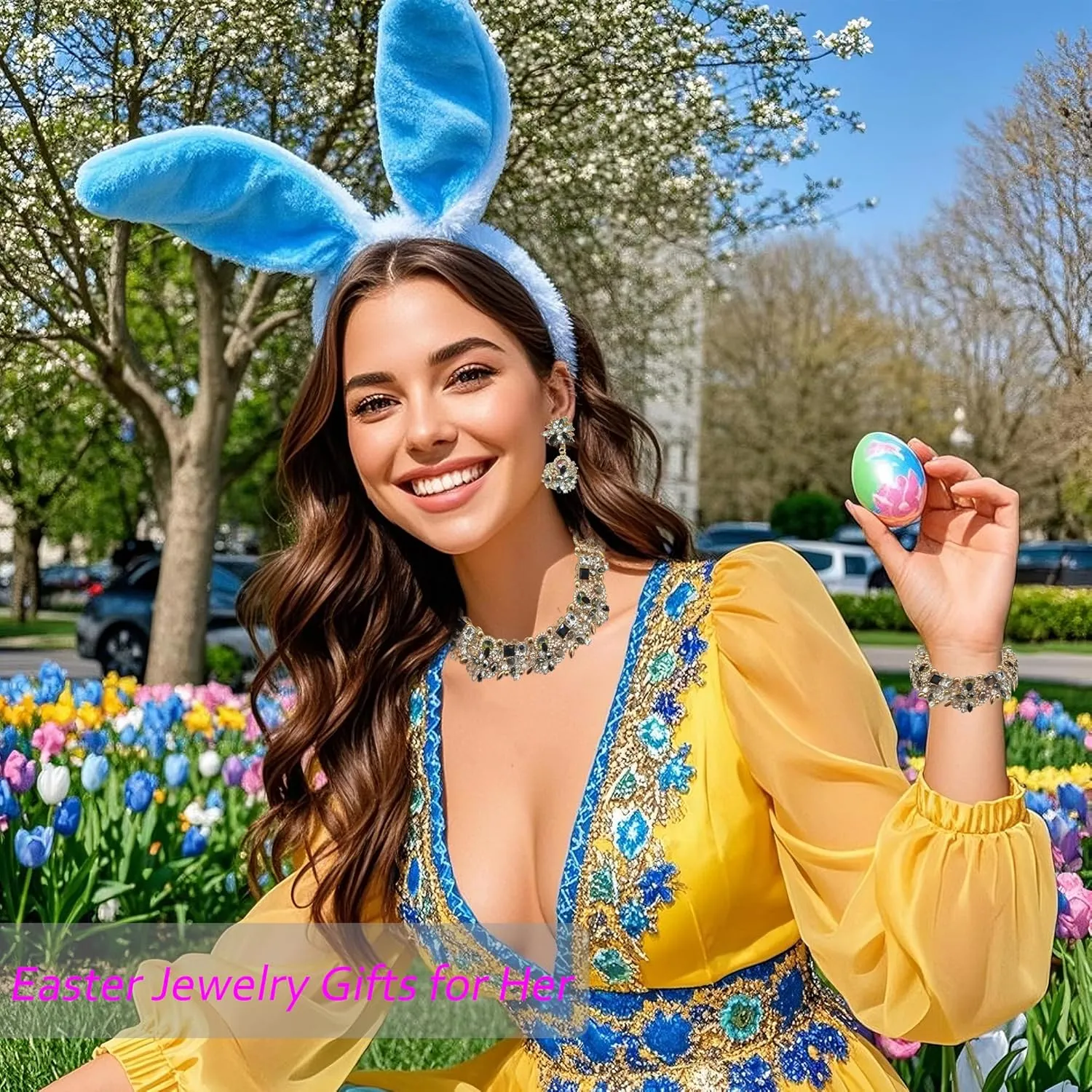 Prom Gold Indian Jewelry Sets for Women - Rhinestone Crystal Bridal Jewelry Kit with Earrings, Necklace & Bracelet, Graduation Gifts, Ethnic Costume Jewelry Set