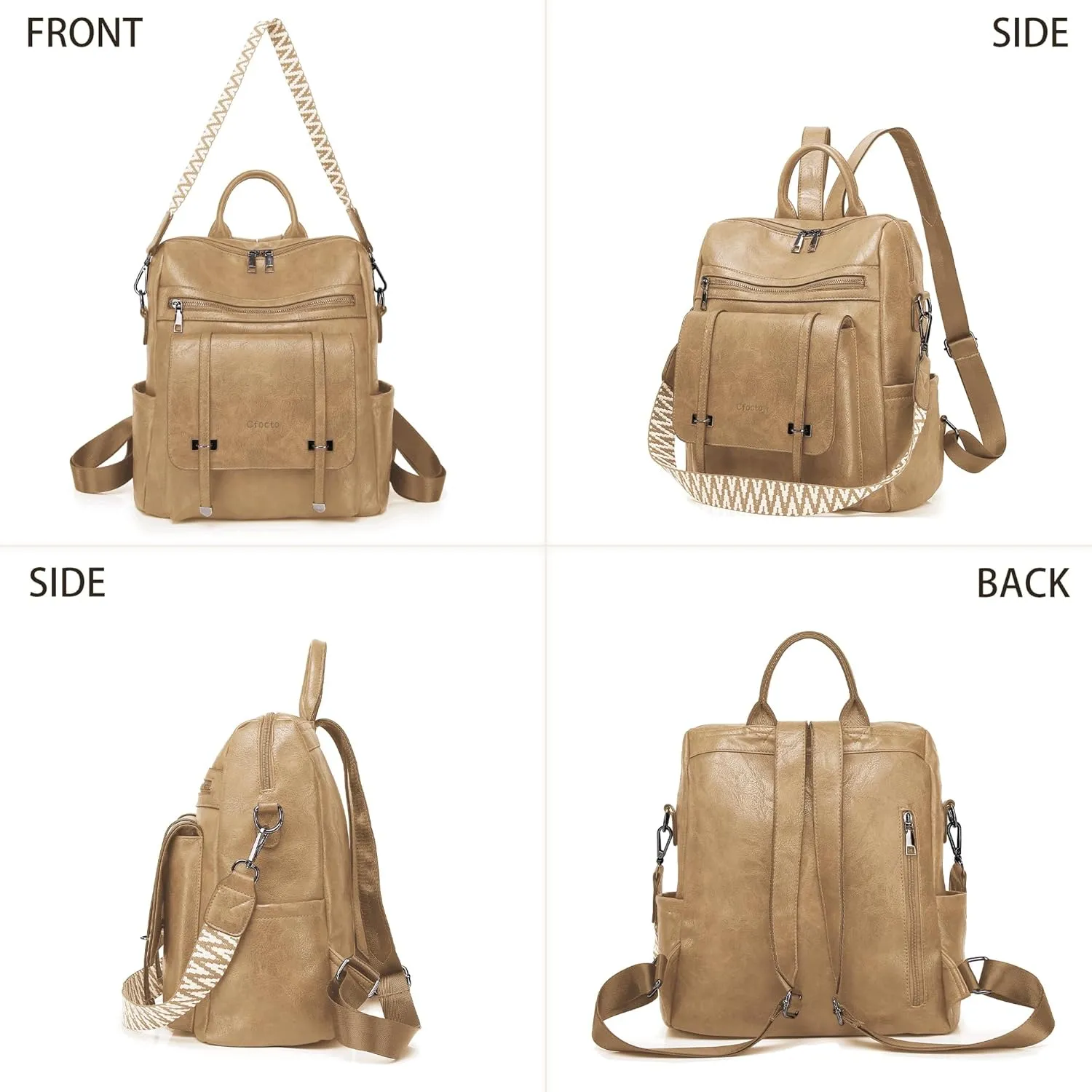 PU Leather Backpack Purse for Women Travel Womens Ladies Backpack Purse Fashion Convertible Shoulder Bags Handbag Light Brown