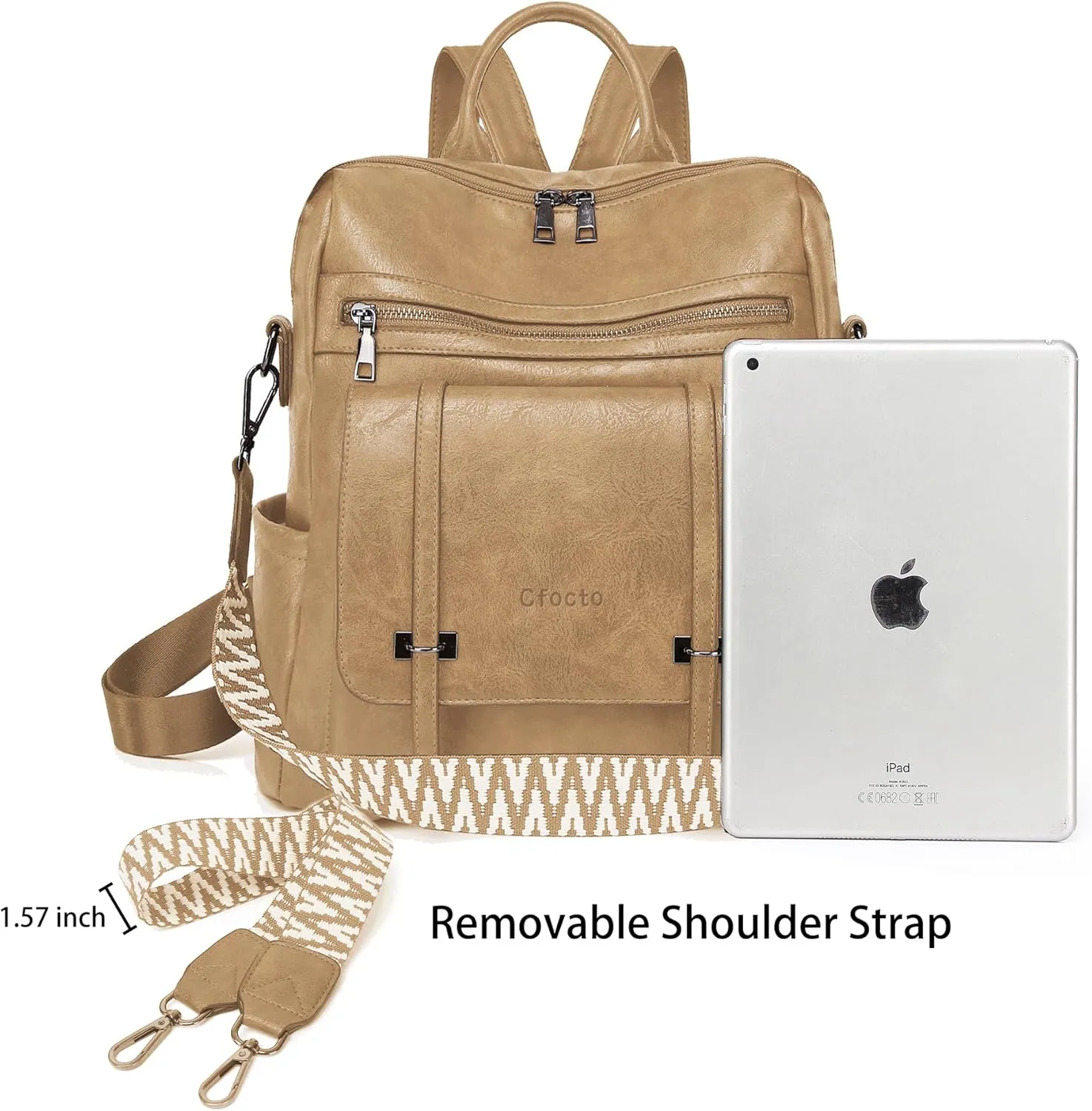 PU Leather Backpack Purse for Women Travel Womens Ladies Backpack Purse Fashion Convertible Shoulder Bags Handbag Light Brown