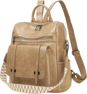 PU Leather Backpack Purse for Women Travel Womens Ladies Backpack Purse Fashion Convertible Shoulder Bags Handbag Light Brown