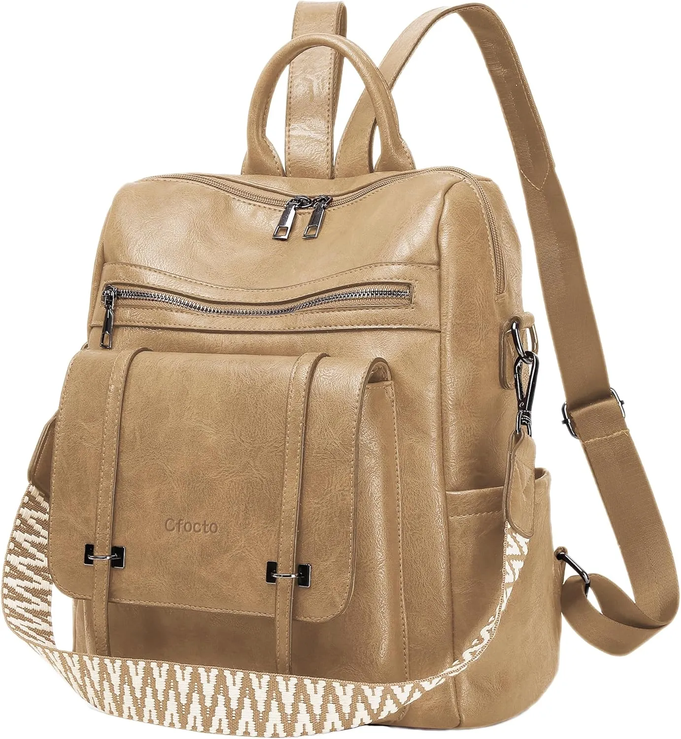 PU Leather Backpack Purse for Women Travel Womens Ladies Backpack Purse Fashion Convertible Shoulder Bags Handbag Light Brown