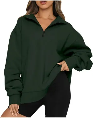 Quarter Zip Pullover Women Sweatshirts Half Zipper 2024 Oversized Long Sleeve Fall Fashion outfits Clothes