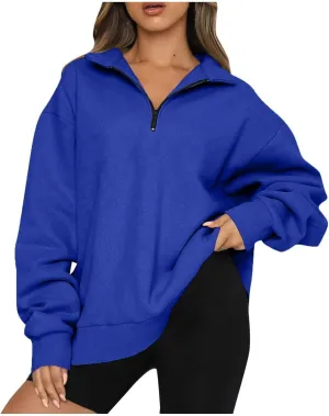 Quarter Zip Pullover Women Sweatshirts Half Zipper 2024 Oversized Long Sleeve Fall Fashion outfits Clothes