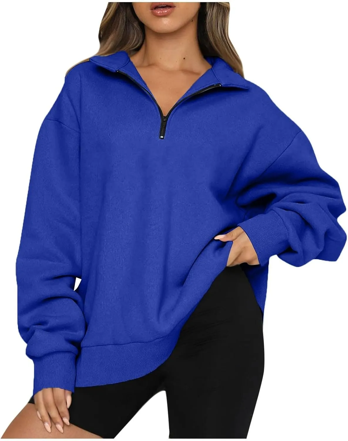 Quarter Zip Pullover Women Sweatshirts Half Zipper 2024 Oversized Long Sleeve Fall Fashion outfits Clothes