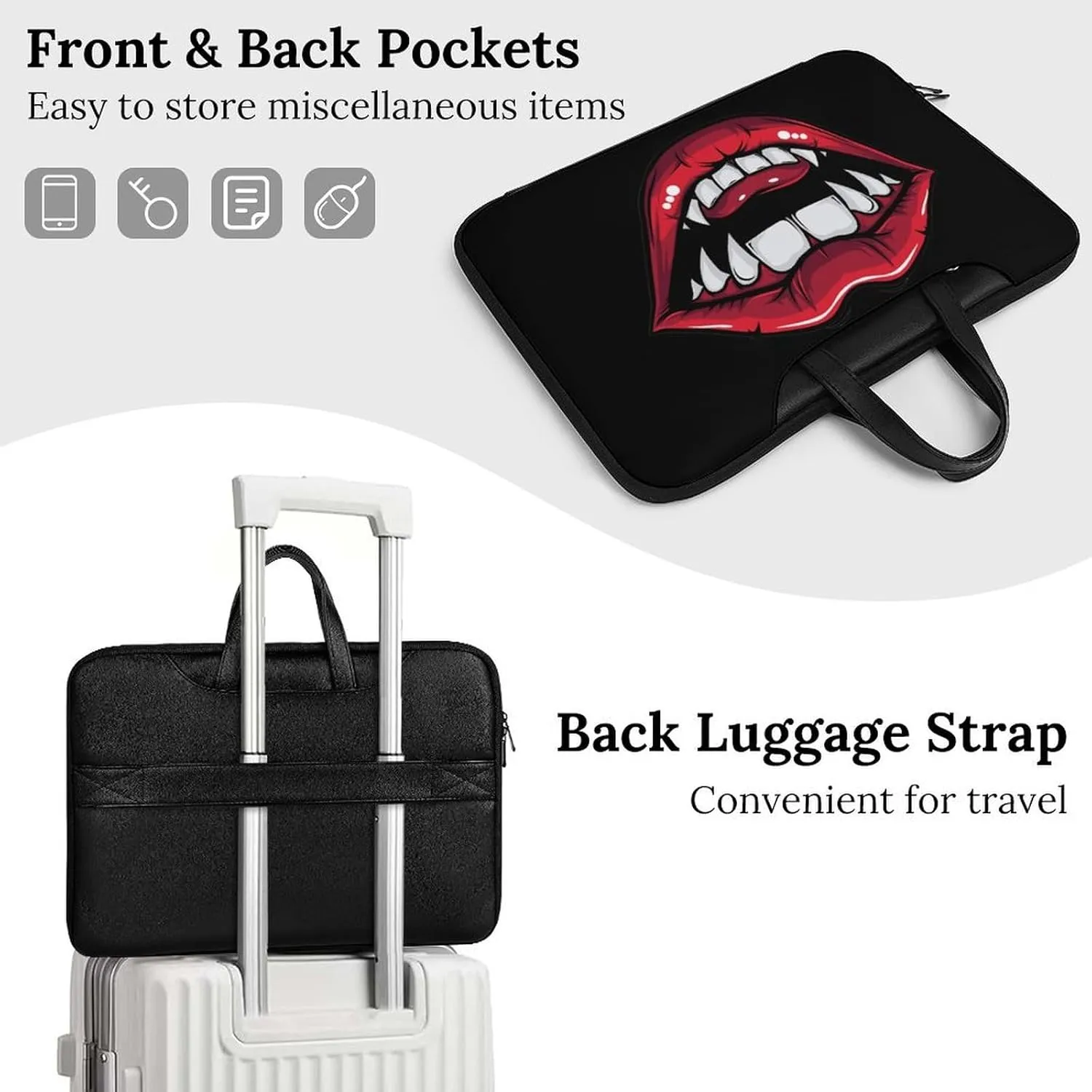 Red Clown Vampire Mouth Creepy Lips Laptop Tote Bag Waterproof Computer Carrying Case Business Office Briefcase