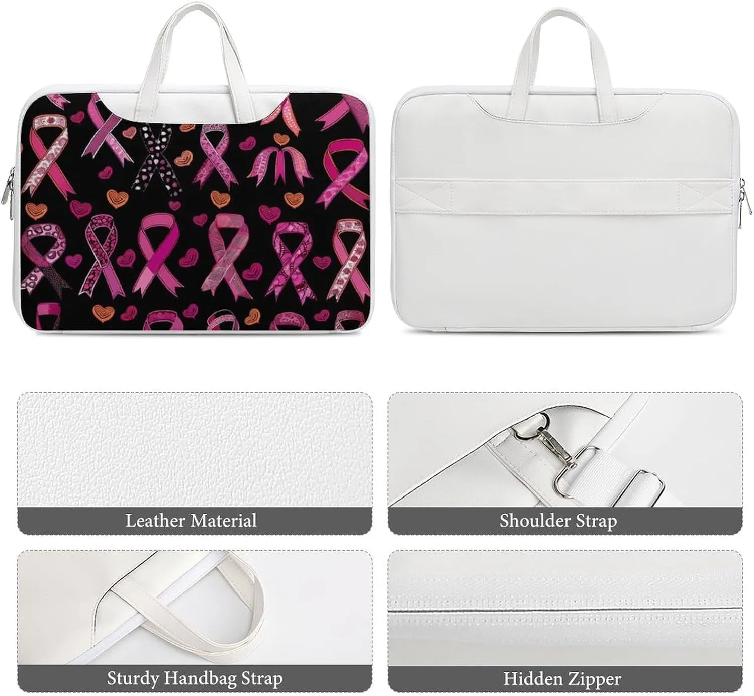 Ribbon Breast Cancer Awareness Laptop Tote Bag Waterproof Computer Carrying Case Business Office Briefcase