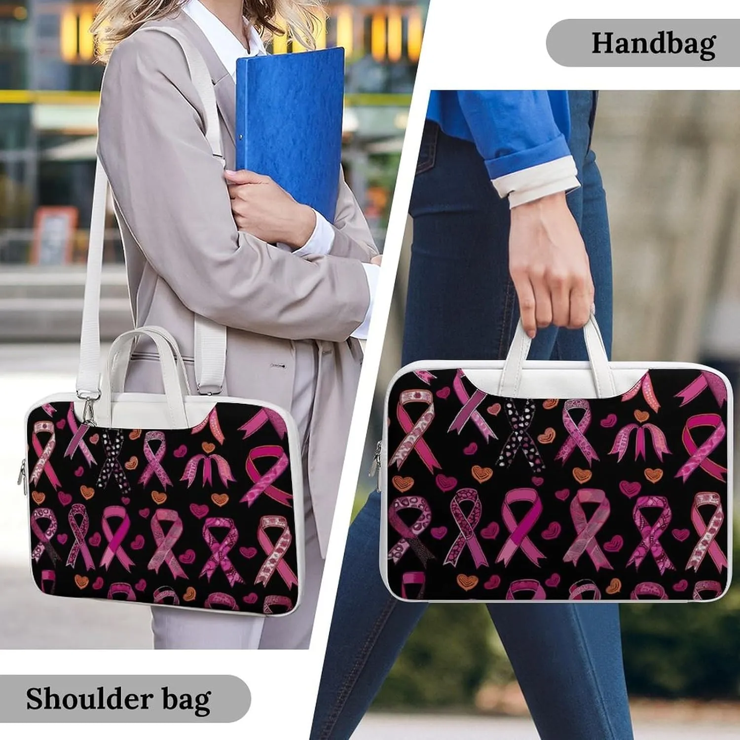 Ribbon Breast Cancer Awareness Laptop Tote Bag Waterproof Computer Carrying Case Business Office Briefcase