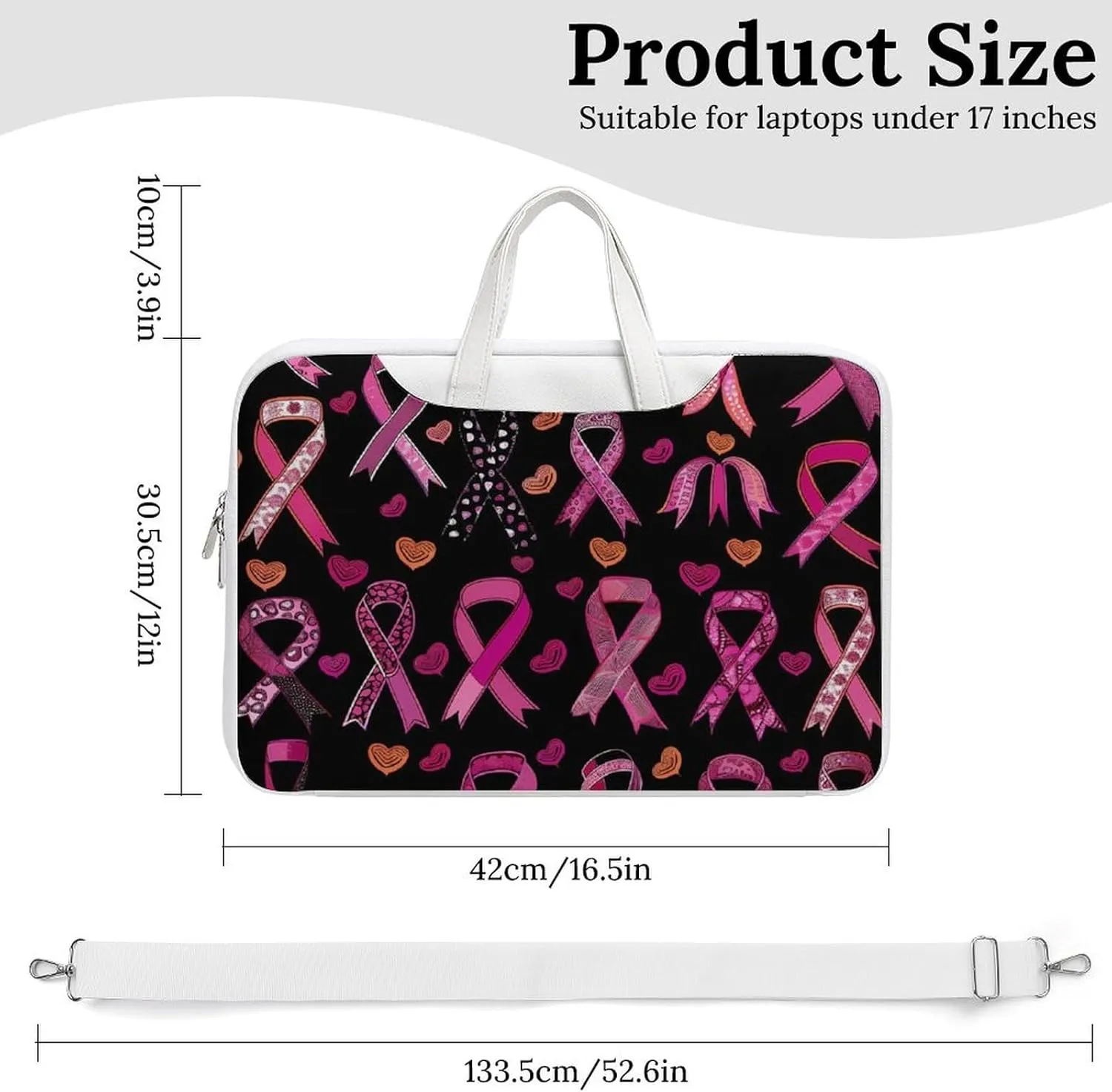 Ribbon Breast Cancer Awareness Laptop Tote Bag Waterproof Computer Carrying Case Business Office Briefcase