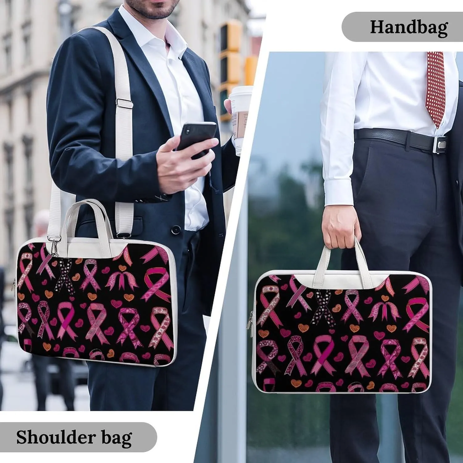 Ribbon Breast Cancer Awareness Laptop Tote Bag Waterproof Computer Carrying Case Business Office Briefcase