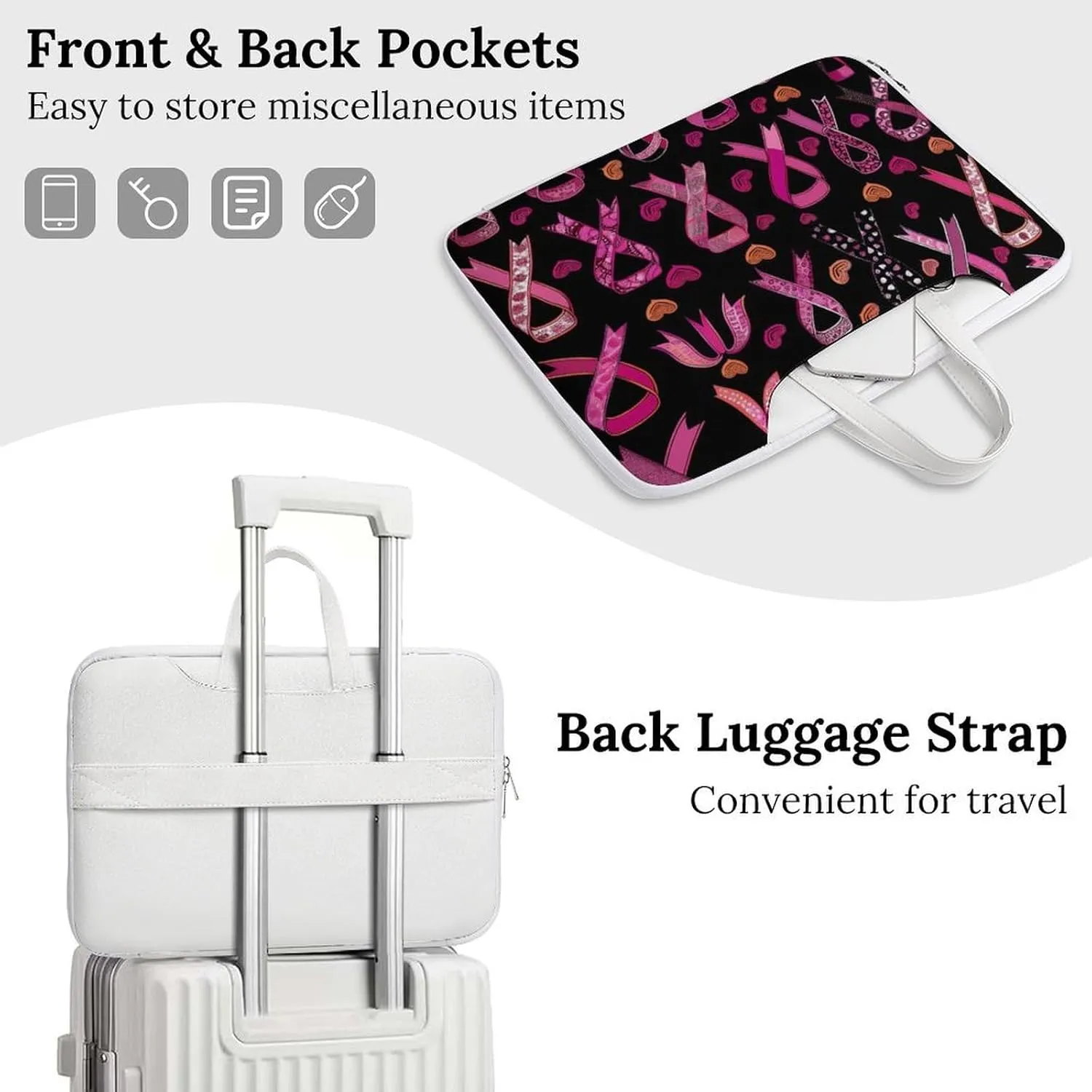 Ribbon Breast Cancer Awareness Laptop Tote Bag Waterproof Computer Carrying Case Business Office Briefcase