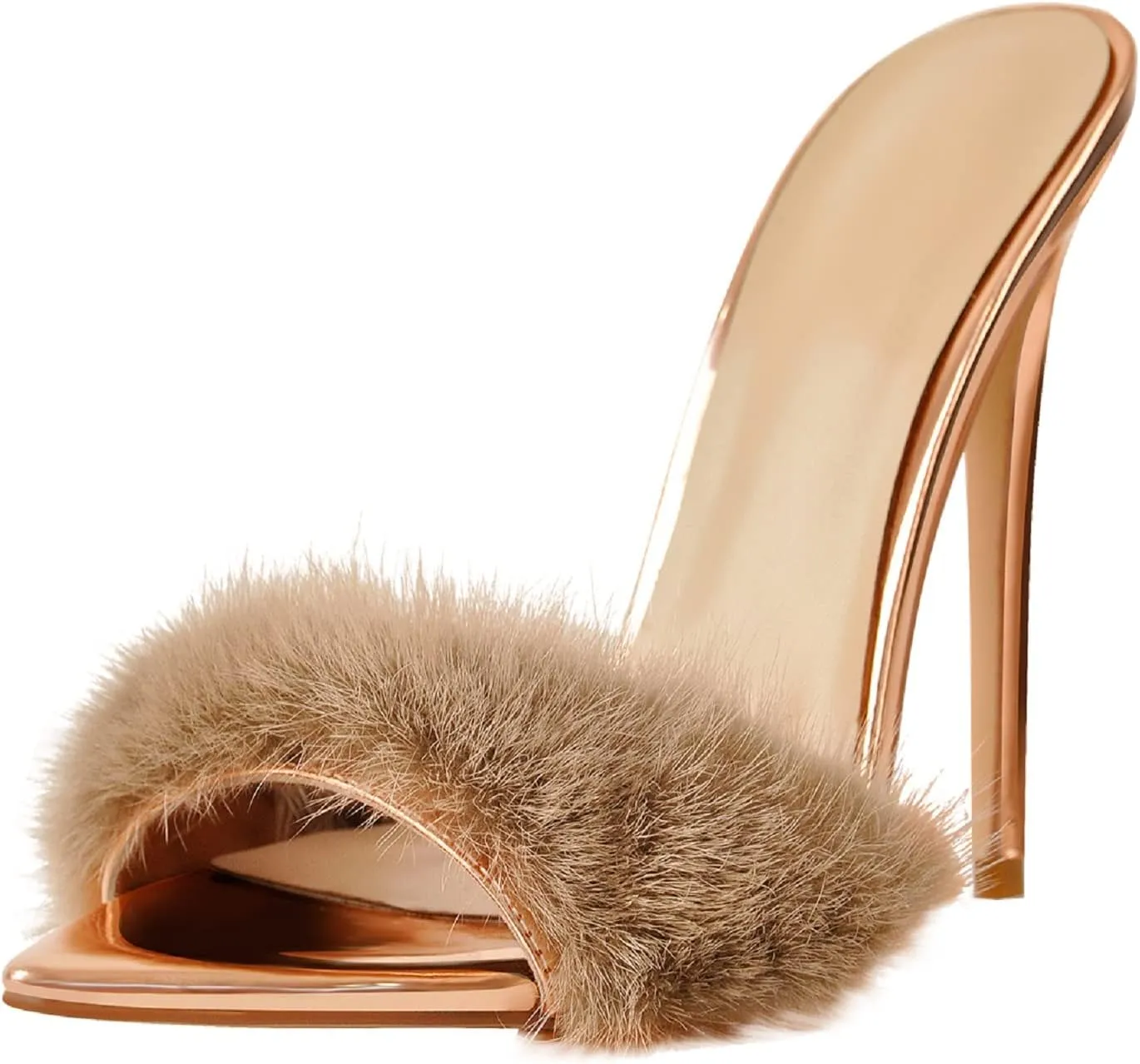 Richealnana Women's Fur Fuzzy Sexy High Heels for Women Stiletto High Heels Mules Sandals