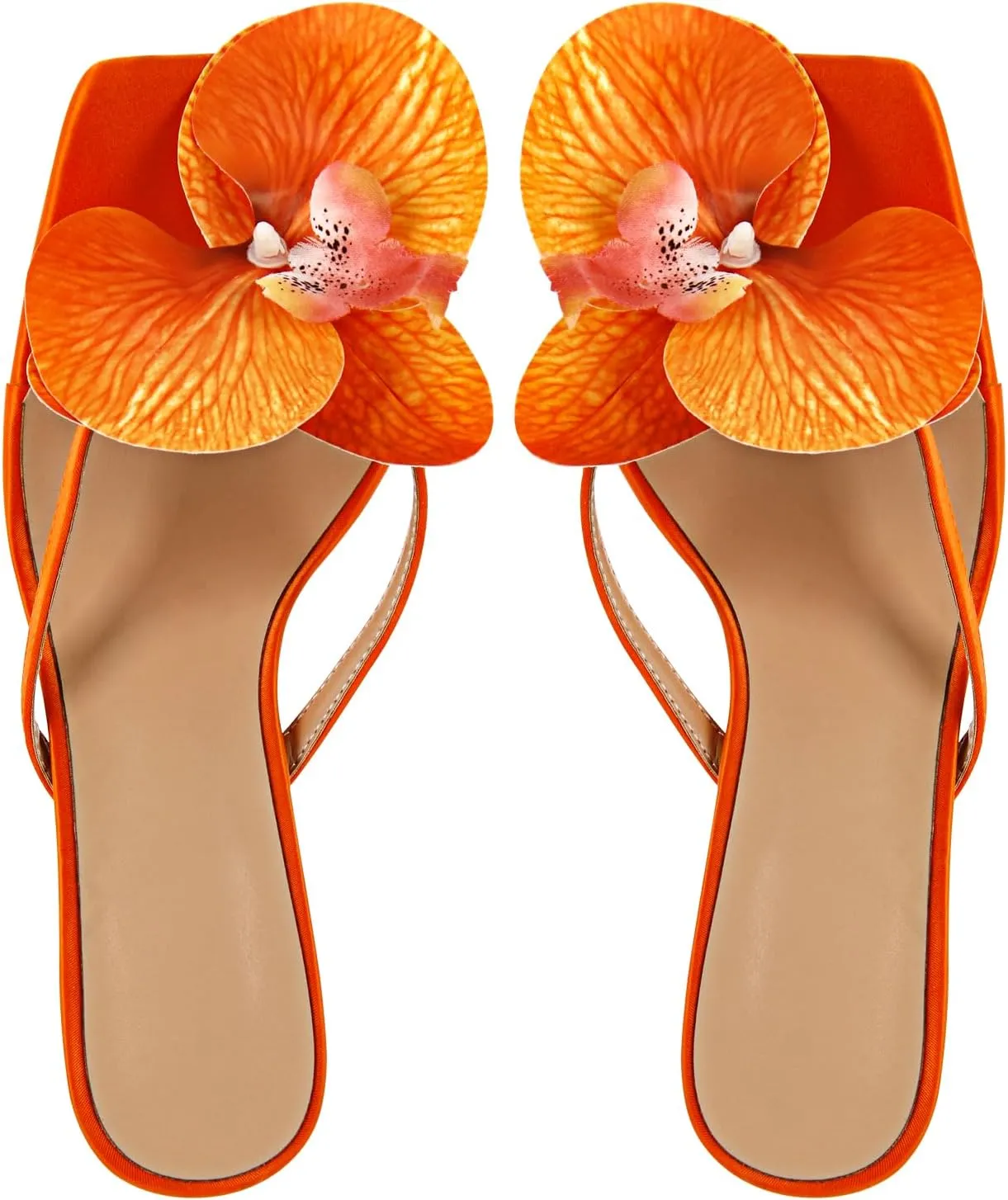 richealnini Floral Orchid Heels for Women Slip On Stiletto High Heels Thong Mules