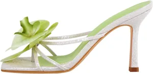 richealnini Floral Orchid Heels for Women Slip On Stiletto High Heels Thong Mules
