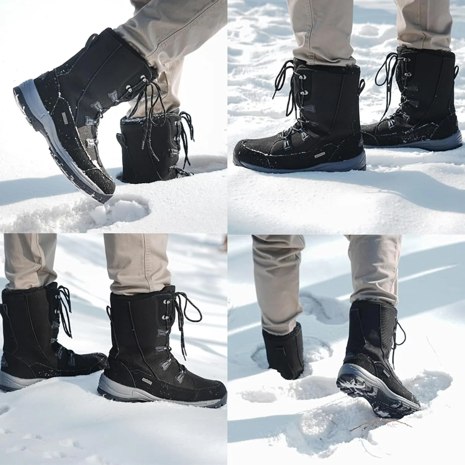 ROCKMARK Mens Winter Mid-Calf Snow Boots Fur Lined Warm Waterproof Slip On Outdoor Athletic Snow Boots