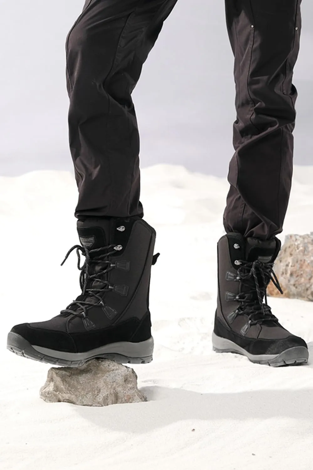 ROCKMARK Mens Winter Mid-Calf Snow Boots Fur Lined Warm Waterproof Slip On Outdoor Athletic Snow Boots