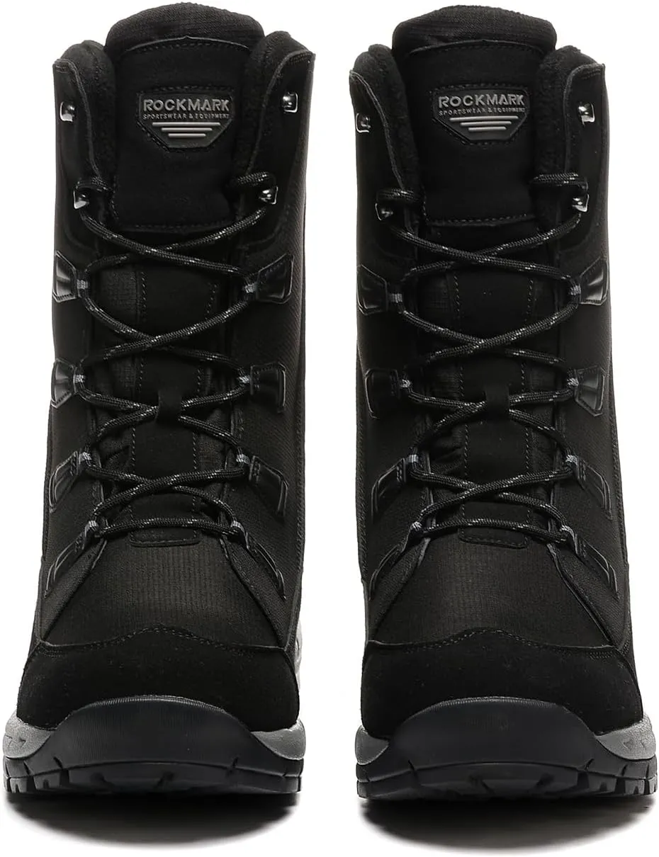 ROCKMARK Mens Winter Mid-Calf Snow Boots Fur Lined Warm Waterproof Slip On Outdoor Athletic Snow Boots