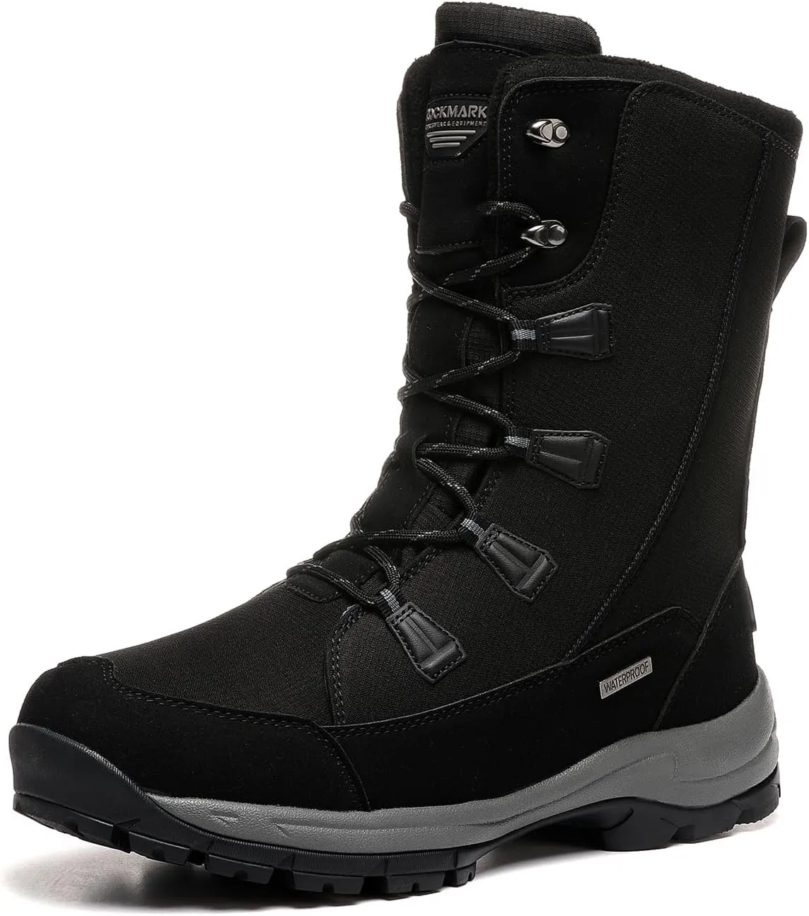 ROCKMARK Mens Winter Mid-Calf Snow Boots Fur Lined Warm Waterproof Slip On Outdoor Athletic Snow Boots
