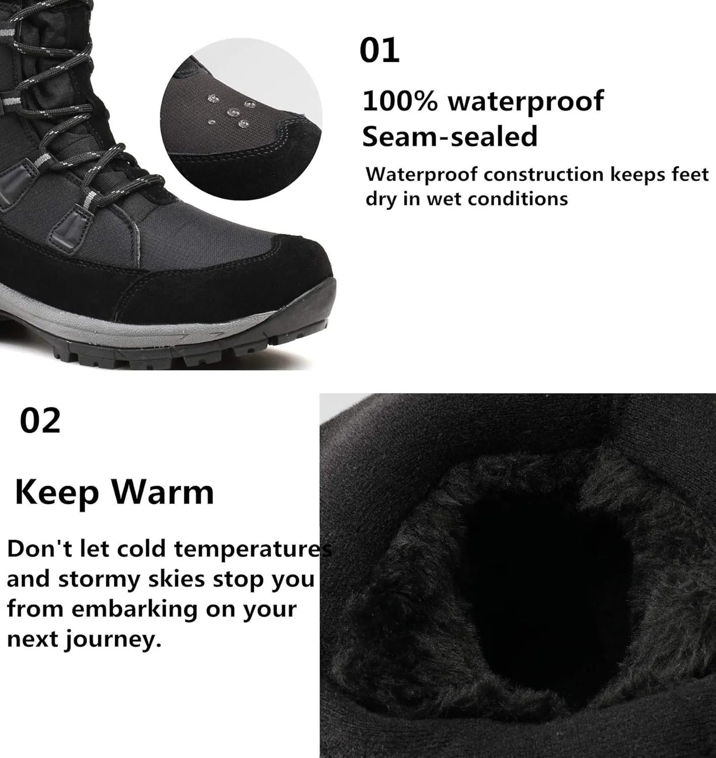 ROCKMARK Mens Winter Mid-Calf Snow Boots Fur Lined Warm Waterproof Slip On Outdoor Athletic Snow Boots