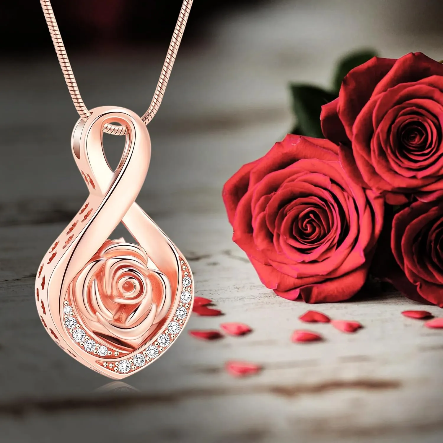 Roseflower Cremation Jewelry for Ashes Infinity Urn Necklace for Ashes Memorial Keepsakes Jewelry for Women Girl Pets Loved One Memorial Jewelry