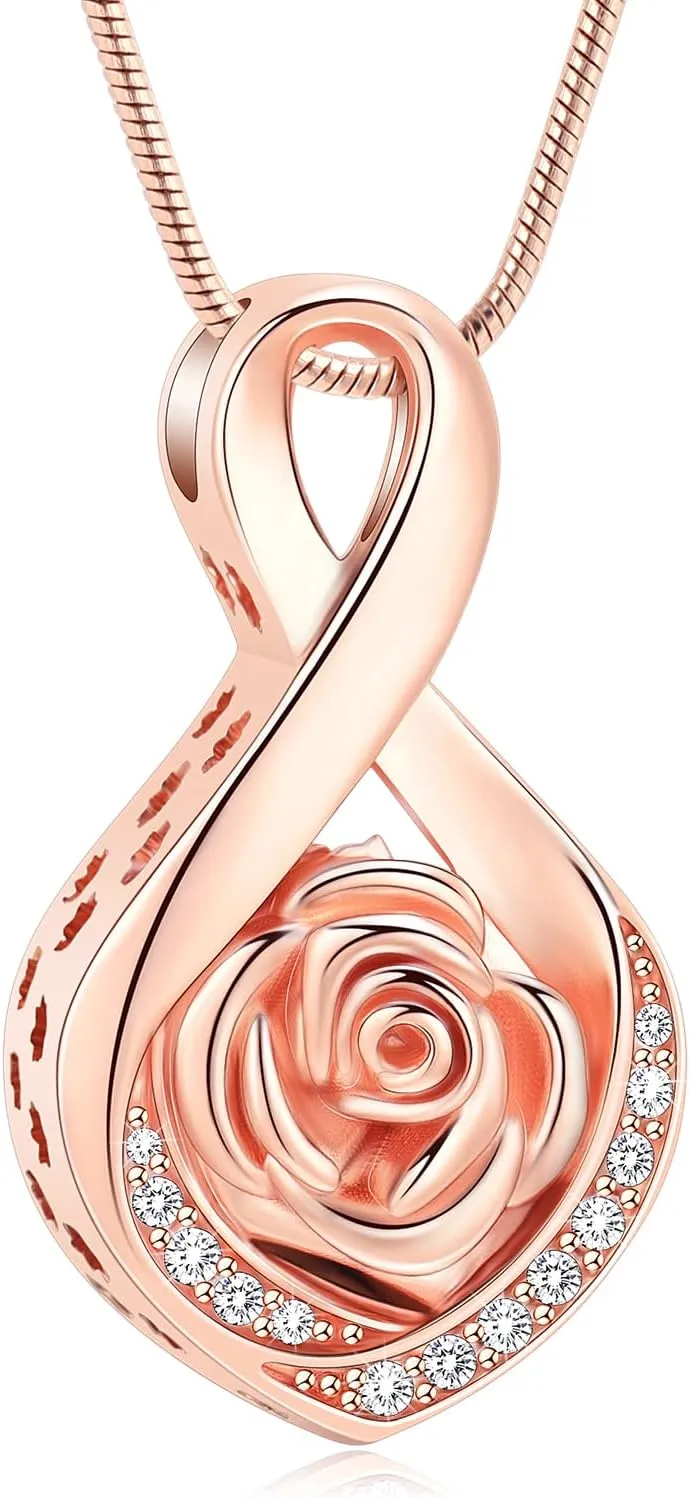 Roseflower Cremation Jewelry for Ashes Infinity Urn Necklace for Ashes Memorial Keepsakes Jewelry for Women Girl Pets Loved One Memorial Jewelry