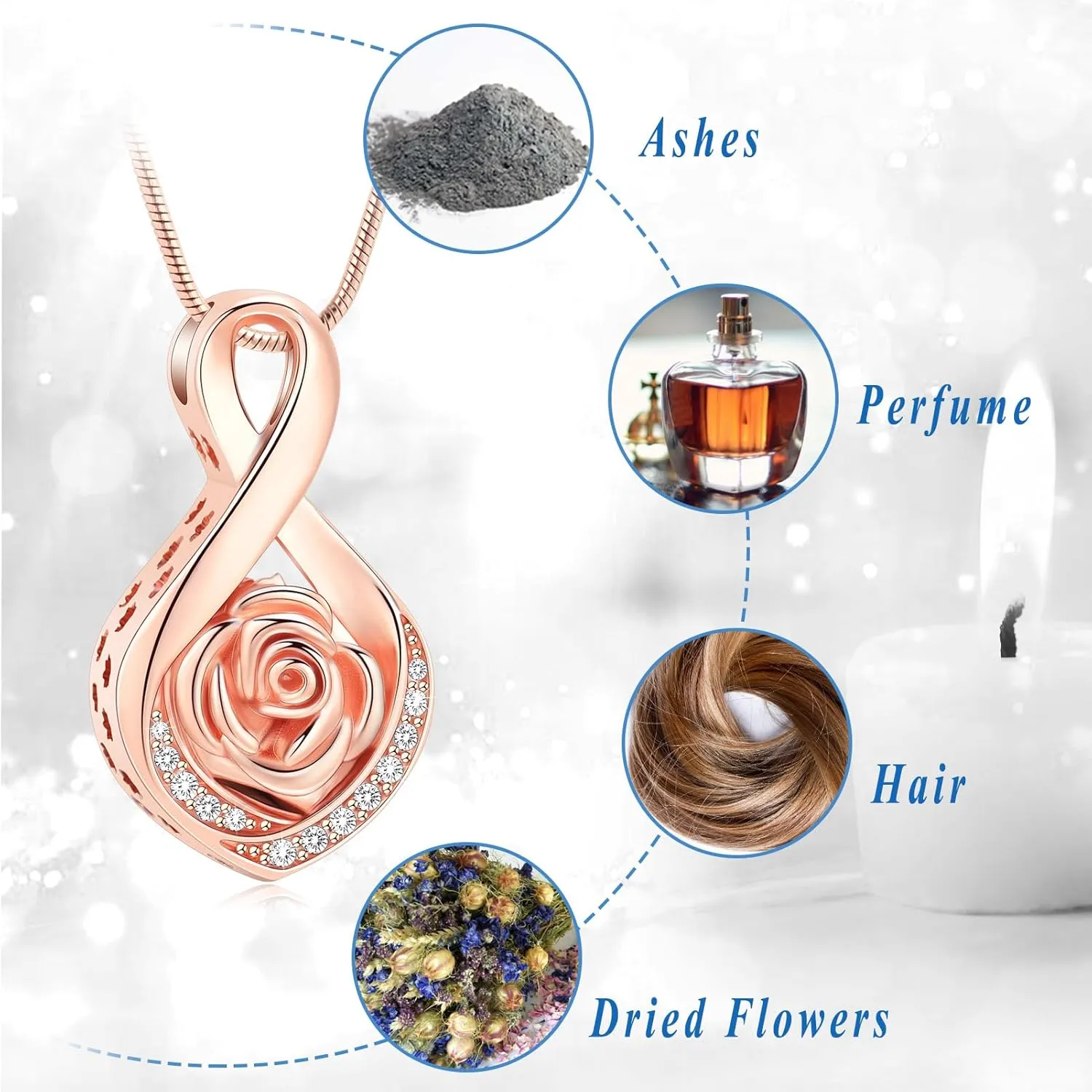 Roseflower Cremation Jewelry for Ashes Infinity Urn Necklace for Ashes Memorial Keepsakes Jewelry for Women Girl Pets Loved One Memorial Jewelry