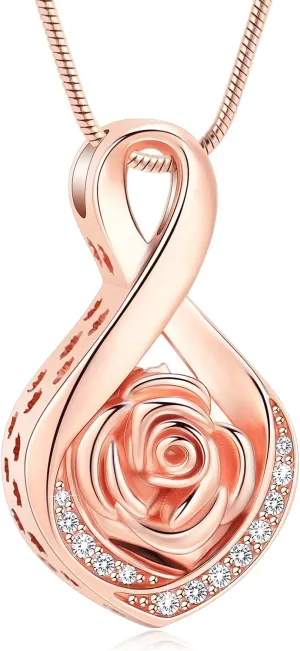 Roseflower Cremation Jewelry for Ashes Infinity Urn Necklace for Ashes Memorial Keepsakes Jewelry for Women Girl Pets Loved One Memorial Jewelry