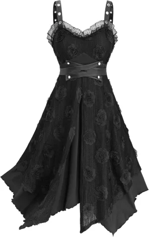 Rosegal Plus Size Gothic Midi Handkerchief Hem Sleeveless Flowy Dress