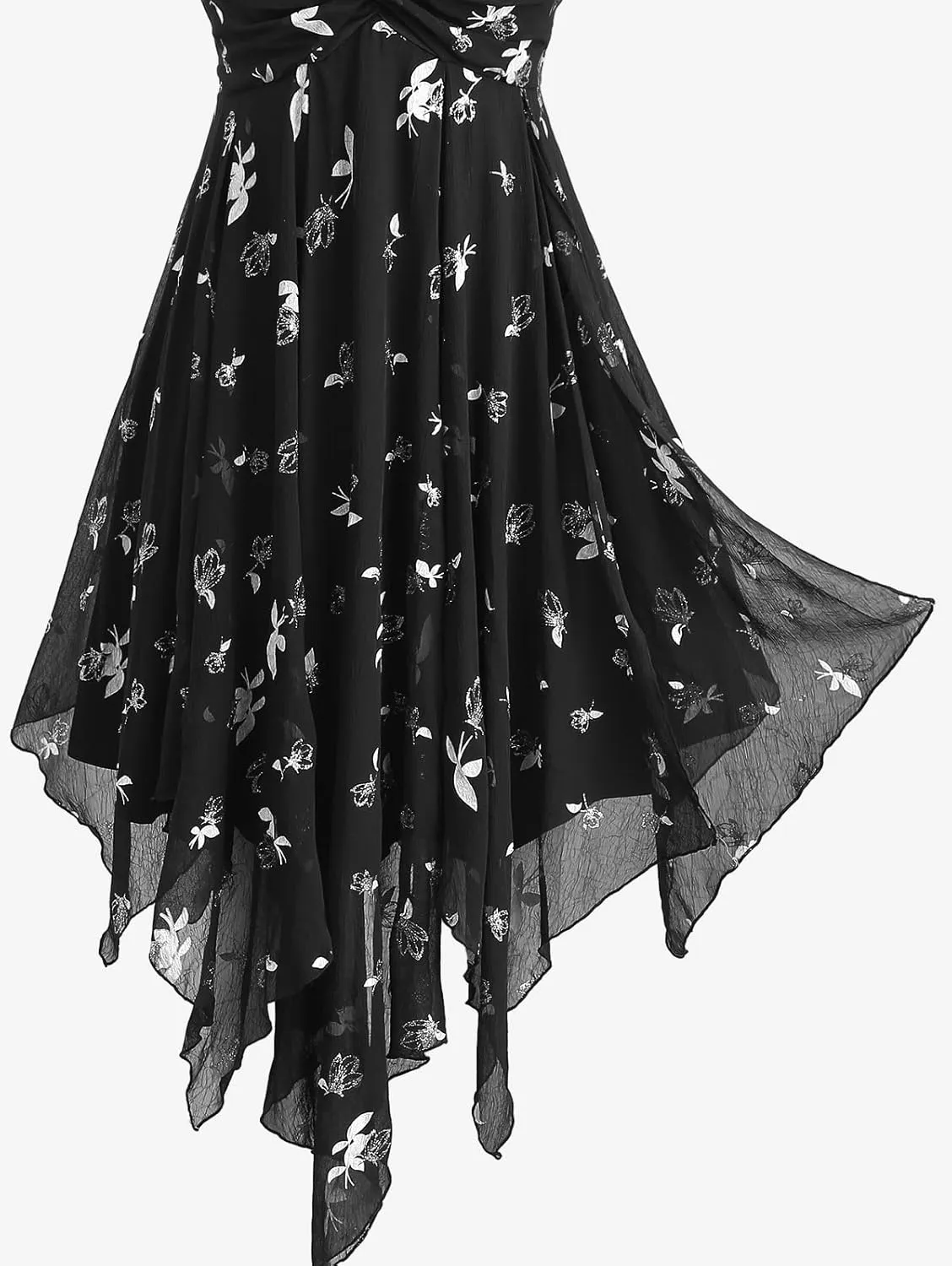 Rosegal Women Plus Size Butterfly Print Empire Waist Handkerchief Hem Backless Midi Flowy Dress