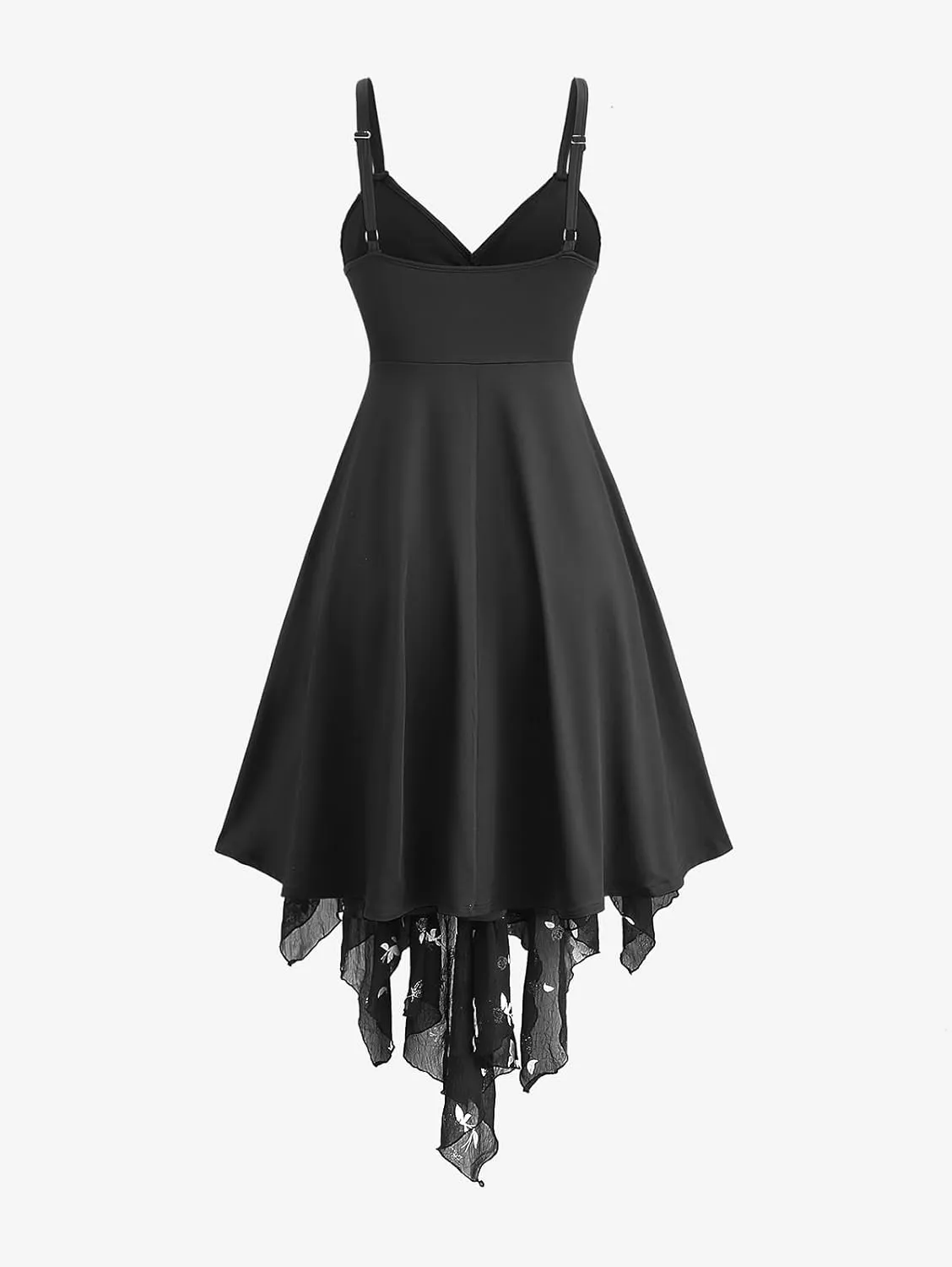 Rosegal Women Plus Size Butterfly Print Empire Waist Handkerchief Hem Backless Midi Flowy Dress