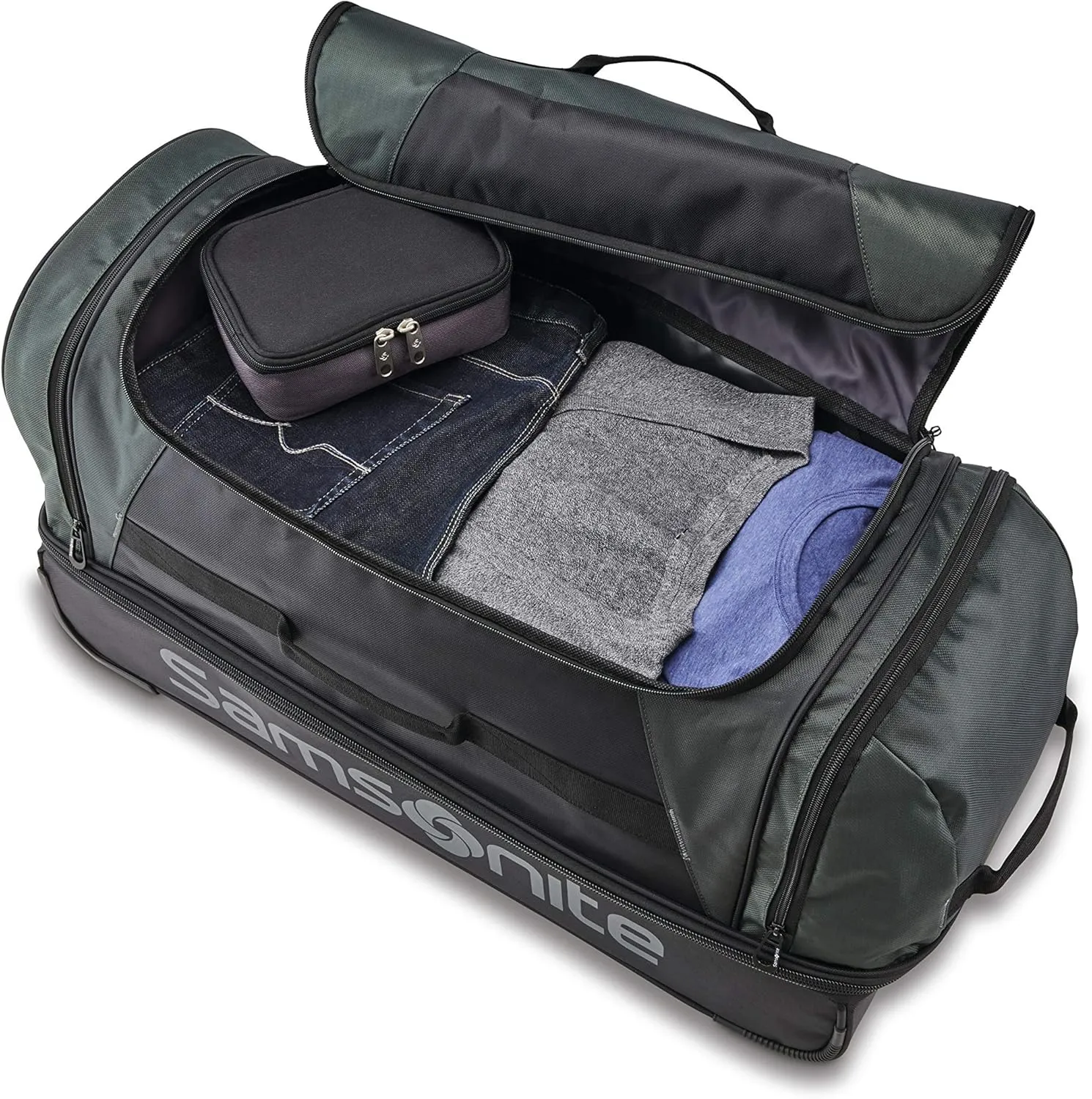 Samsonite Andante 2 Wheeled Duffel Bag  22-Inch Durable Rolling Luggage with Inline Skate Wheels, Push-Button Handle & Spacious Compartments  Travel-Friendly and Lightweight - Moss Green/Black