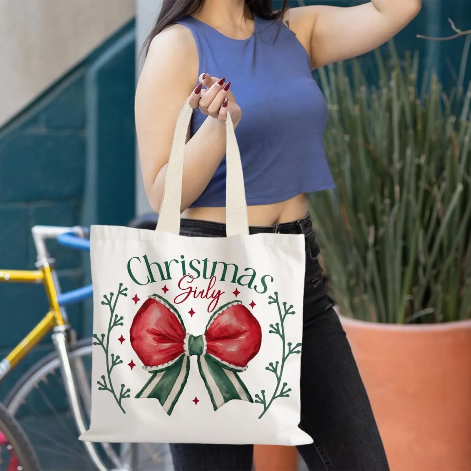 Santa Claus dogs cats cows Christmas Tote Bags for Woman,Reusable Grocery Bags Shopping Bags