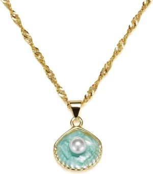 Shell Pearl Necklace Charm Necklace Beach Jewelry for Women Dainty Gold Chain Simple Summer Jewelry Blue Seashell Jewelry Gifts for Women