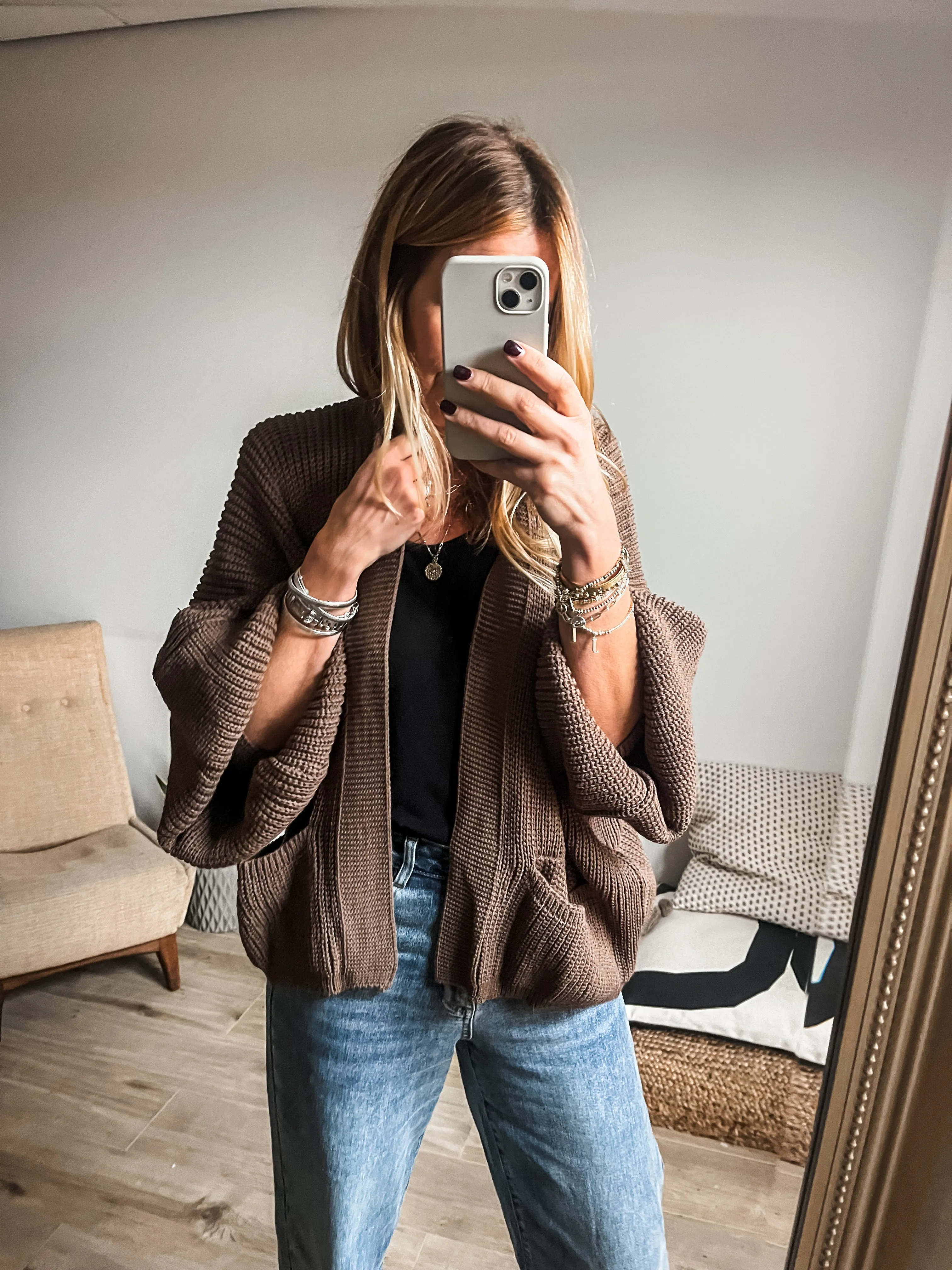 Short Balloon Sleeve Cardigan