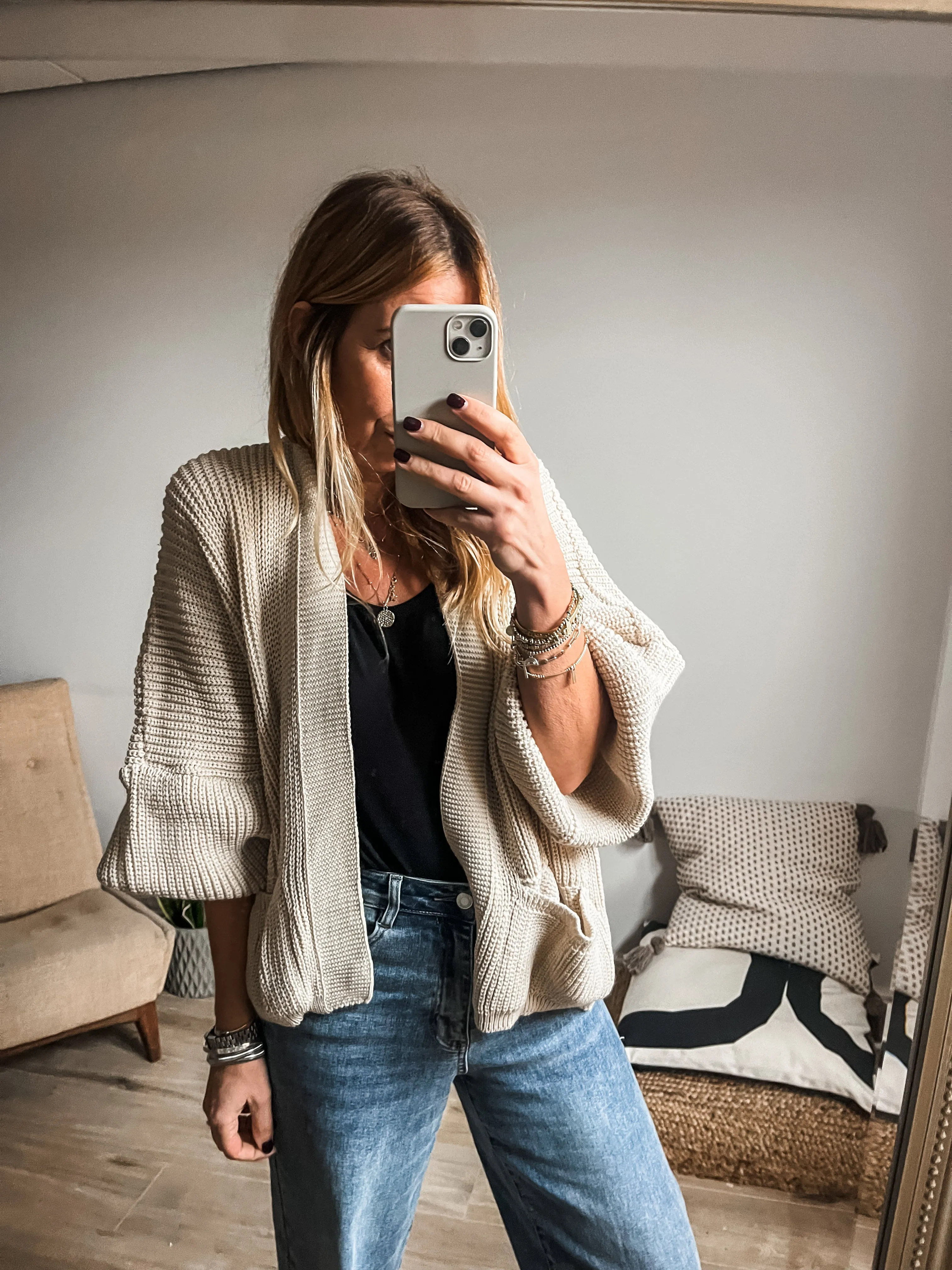 Short Balloon Sleeve Cardigan