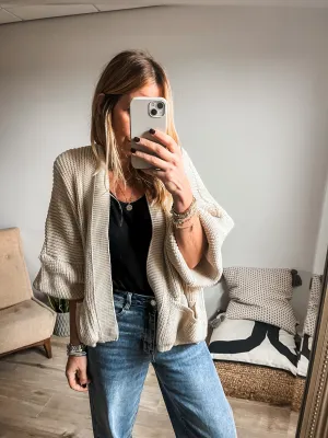 Short Balloon Sleeve Cardigan