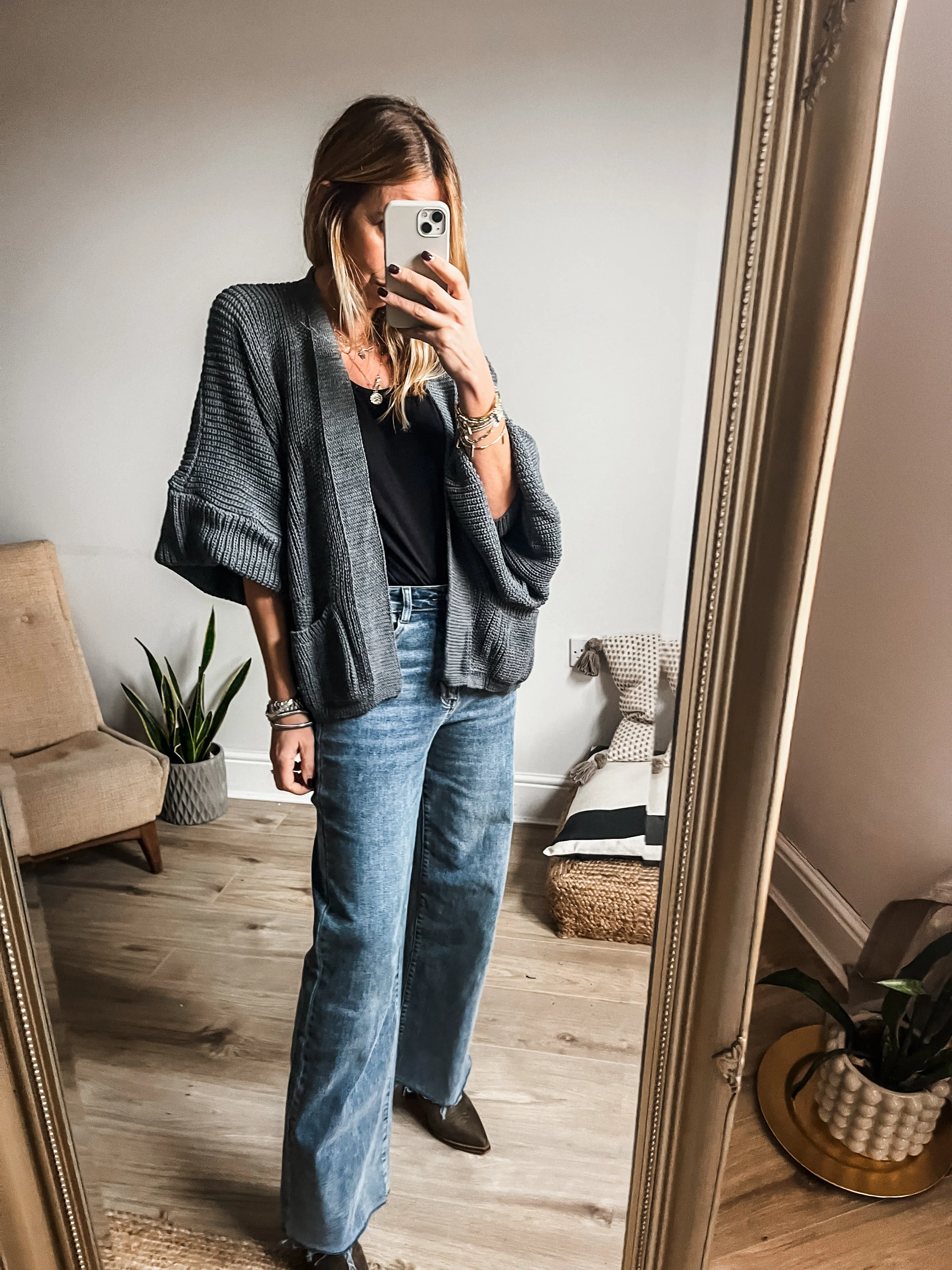 Short Balloon Sleeve Cardigan