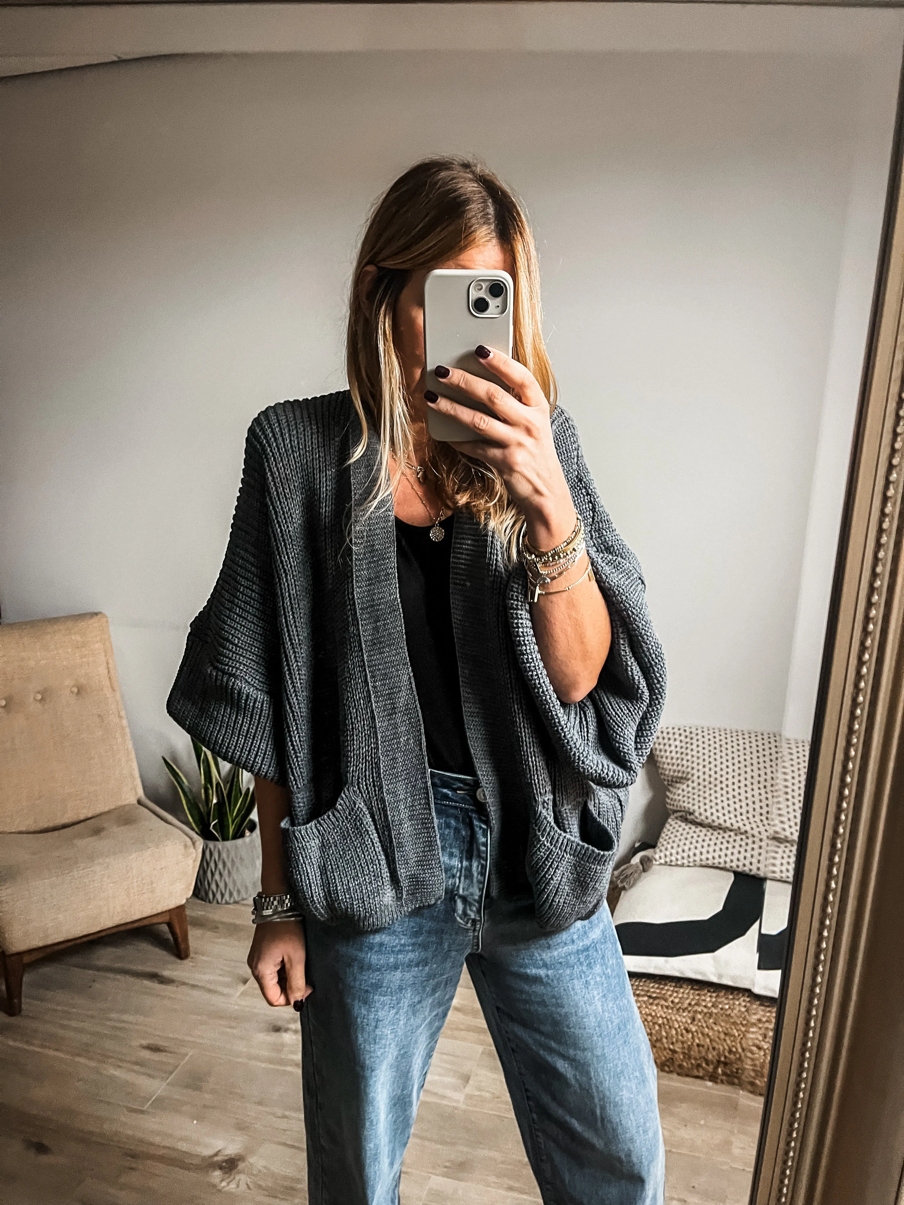 Short Balloon Sleeve Cardigan