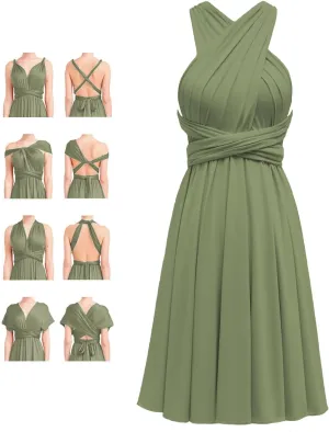 Short Infinity Dress with Bandeau Convertible Multiway Twist Wrap Knee Length Bridesmaid Dresses for Women