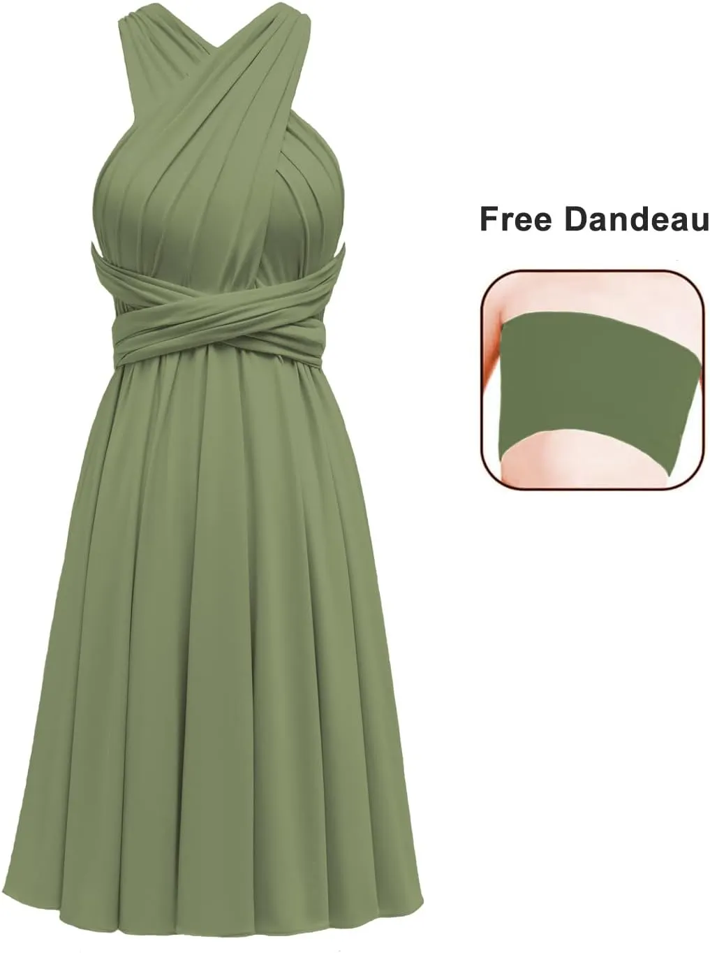 Short Infinity Dress with Bandeau Convertible Multiway Twist Wrap Knee Length Bridesmaid Dresses for Women