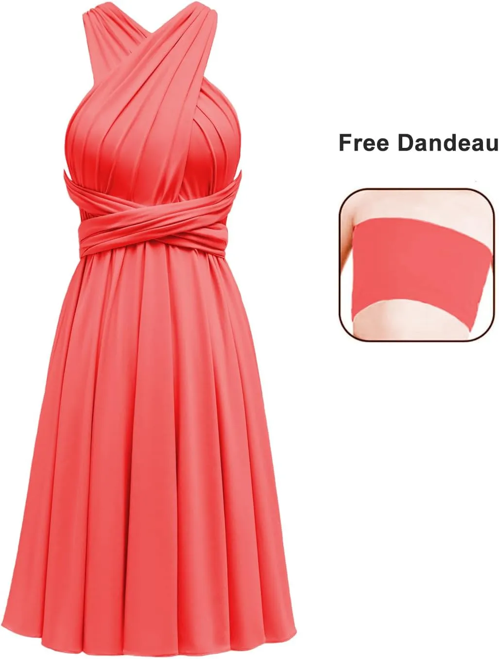 Short Infinity Dress with Bandeau Convertible Multiway Twist Wrap Knee Length Bridesmaid Dresses for Women