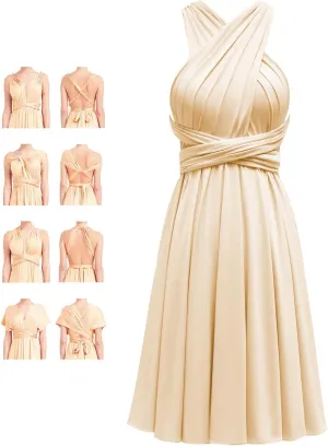Short Infinity Dress with Bandeau Convertible Multiway Twist Wrap Knee Length Bridesmaid Dresses for Women