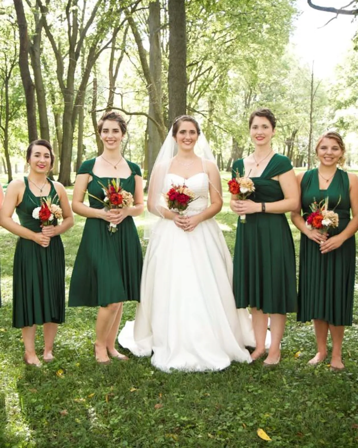 Short Infinity Dress with Bandeau Convertible Multiway Twist Wrap Knee Length Bridesmaid Dresses for Women