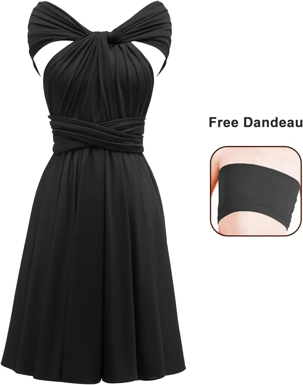 Short Infinity Dress with Bandeau Convertible Multiway Twist Wrap Knee Length Bridesmaid Dresses for Women