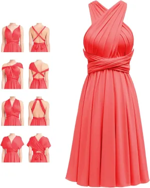 Short Infinity Dress with Bandeau Convertible Multiway Twist Wrap Knee Length Bridesmaid Dresses for Women