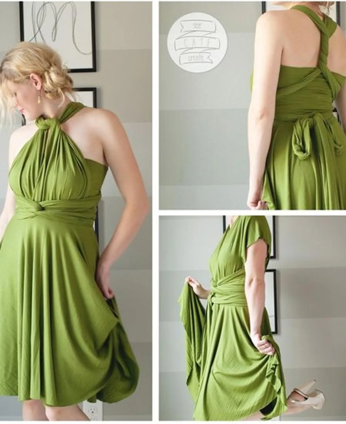 Short Infinity Dress with Bandeau Convertible Multiway Twist Wrap Knee Length Bridesmaid Dresses for Women