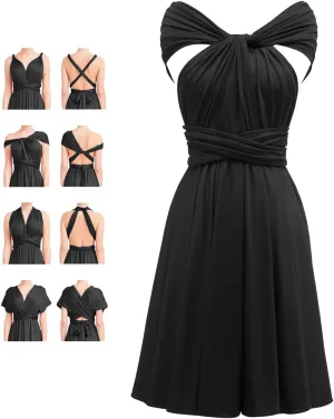 Short Infinity Dress with Bandeau Convertible Multiway Twist Wrap Knee Length Bridesmaid Dresses for Women